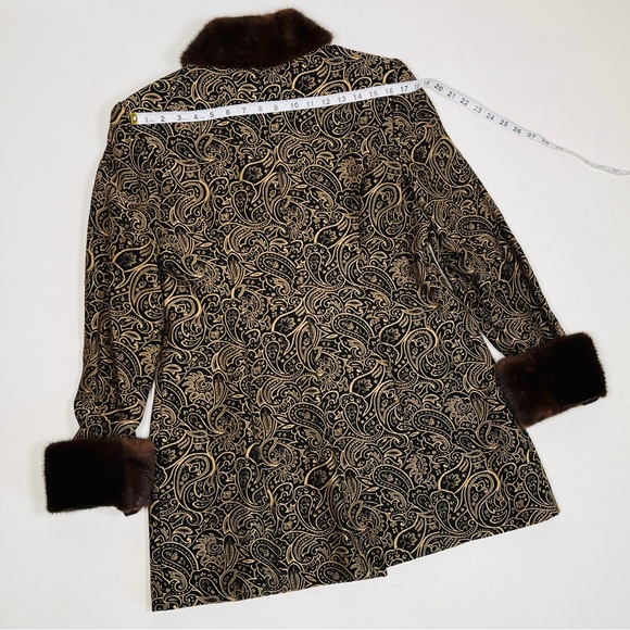 LILLY & TAYLOR NY PARIS brocade genuine mink color and cuffs coat jacket - Picture 7 of 10